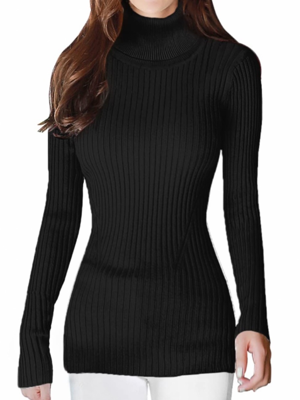 V28 Black Long Sleeve Knit Turtleneck